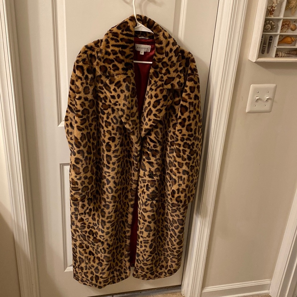 Faux leopard fur coat